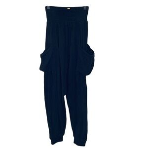 Free People Hot Shot Harem Joggers Black Smocked Waist Gauze Pants Small